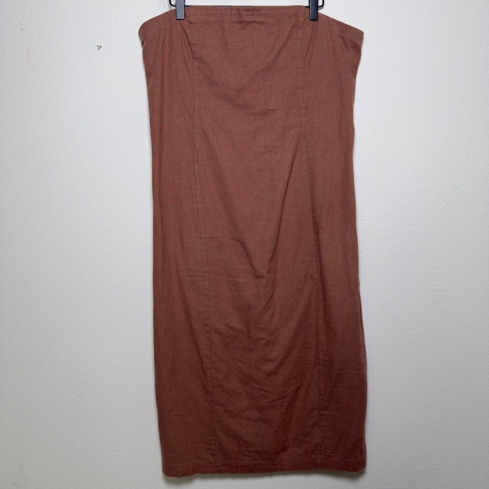 Abercrombie & Fitch Women Linen Dress XL Brown‎ Strapless Midi Slit Western Boho - Picture 3 of 10